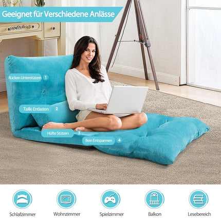 Adjustable Floor Sofa Bed with 2 Cushions, Blue