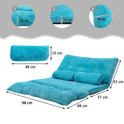 Adjustable Floor Sofa Bed with 2 Cushions, Blue