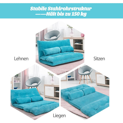 Adjustable Floor Sofa Bed with 2 Cushions, Blue