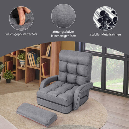 Adjustable Floor Sofa Bed with Reclining Backrest, Gray