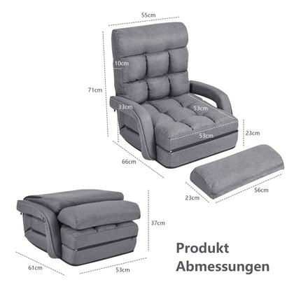 Adjustable Floor Sofa Bed with Reclining Backrest, Gray