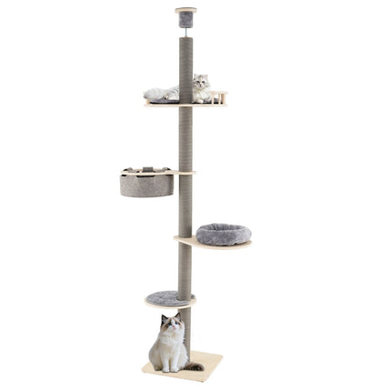 Adjustable Floor-to-Ceiling Cat Tree, 236-271 cm, Gray