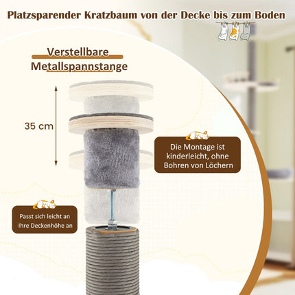 Adjustable Floor-to-Ceiling Cat Tree, 236-271 cm, Gray