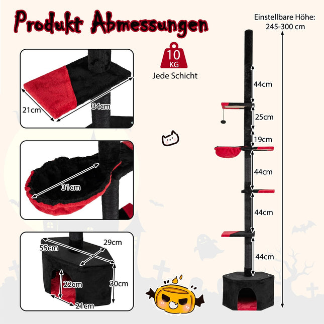 Adjustable Floor-to-Ceiling Cat Tree, 5 Levels, Black