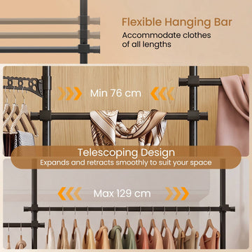Adjustable Floor-to-Ceiling Clothes Rack, Black, 6 Rods