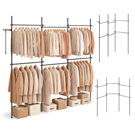 Adjustable Floor-to-Ceiling Clothes Rack, Black, 6 Rods