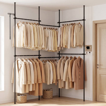 Adjustable Floor-to-Ceiling Clothes Rack, Black, 6 Rods
