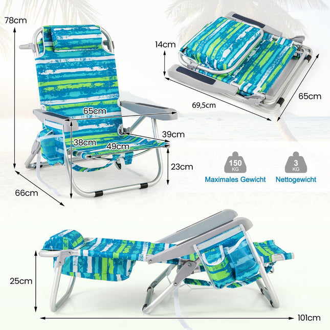 Adjustable Folding Beach Chairs Set of 2 – Blue & Green