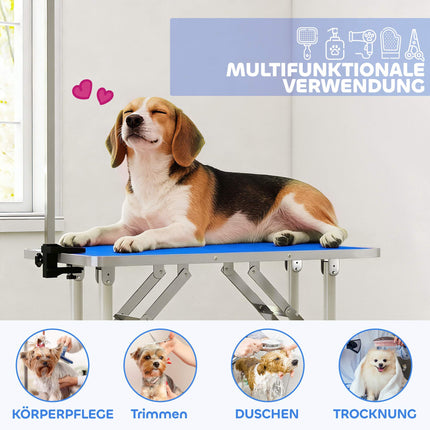 Adjustable Folding Dog Grooming Table with Blue Non-Slip Surface