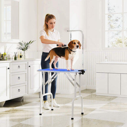 Adjustable Folding Dog Grooming Table with Blue Non-Slip Surface