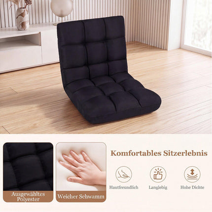 Adjustable Folding Floor Chair, Black – 14 Recline Positions