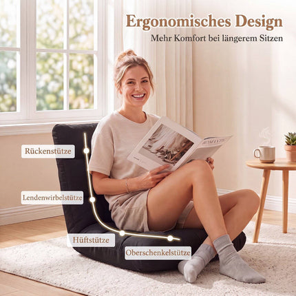 Adjustable Folding Floor Chair, Black – 14 Recline Positions
