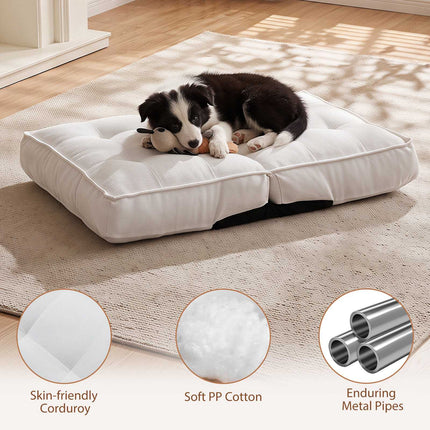 Adjustable Folding Floor Chair, White Corduroy, 6-Position Recline