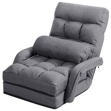 Adjustable Folding Floor Lounge Chair With Pillow, Grey