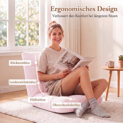 Adjustable Folding Gaming Sofa Chair, Light Pink Fabric