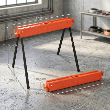Adjustable Folding Sawhorses, Metal, 250kg Capacity, Set of 2