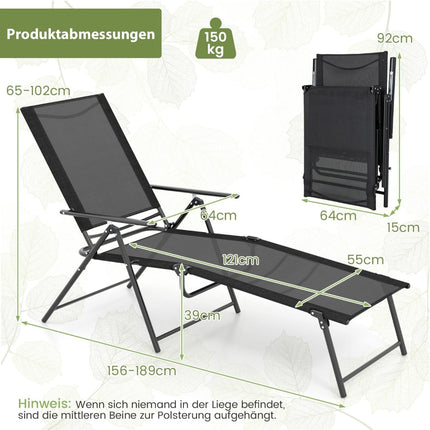 Adjustable Folding Sun Lounger Set, Black, 2-Piece