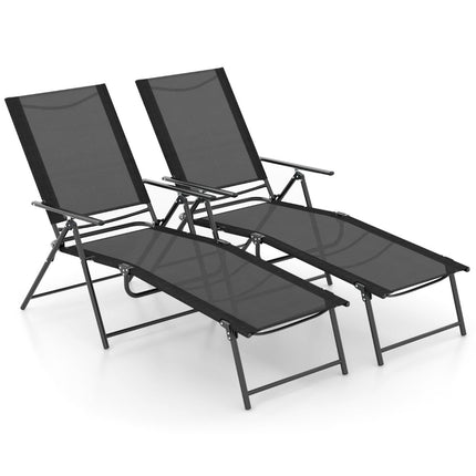 Adjustable Folding Sun Lounger Set, Black, 2-Piece