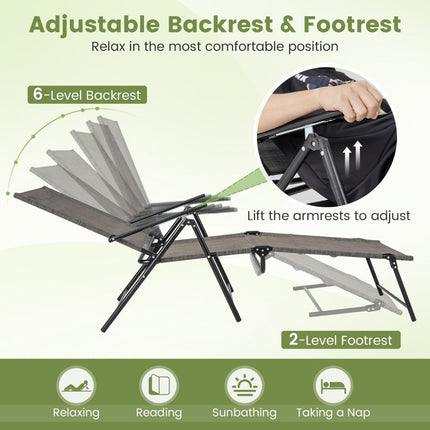 Adjustable Folding Sun Lounger Set, Black, 2-Piece
