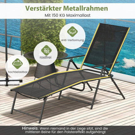 Adjustable Folding Sun Lounger Set, Black, 2-Piece