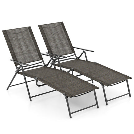 Adjustable Folding Sun Lounger Set, Brown, 2-Piece