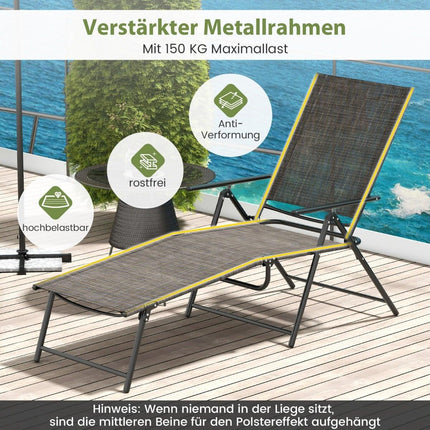 Adjustable Folding Sun Lounger Set, Brown, 2-Piece