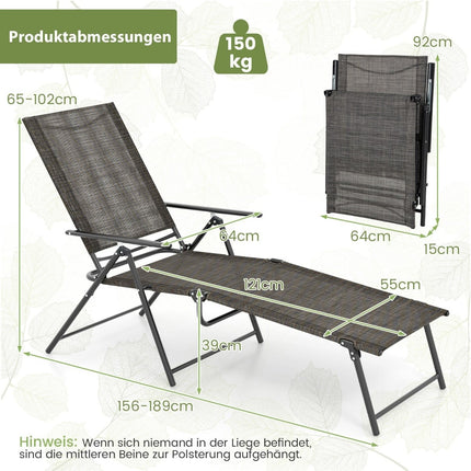Adjustable Folding Sun Lounger Set, Brown, 2-Piece