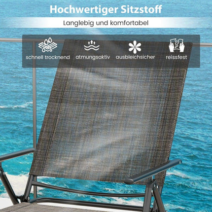 Adjustable Folding Sun Lounger Set, Brown, 2-Piece