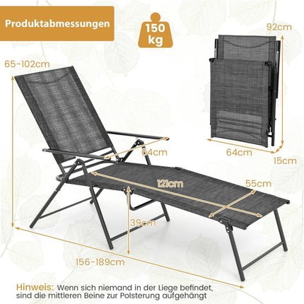 Adjustable Folding Sun Lounger Set – Grey, 2 Pieces