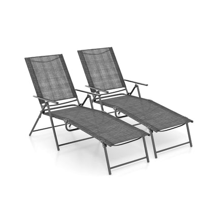 Adjustable Folding Sun Lounger Set – Grey, 2 Pieces