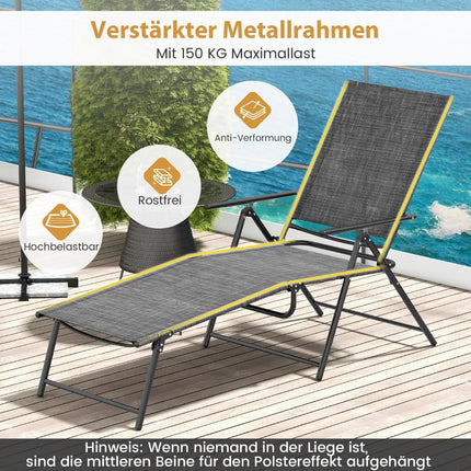Adjustable Folding Sun Lounger Set – Grey, 2 Pieces