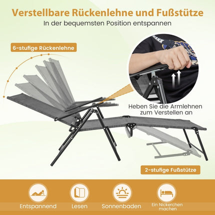 Adjustable Folding Sun Lounger Set – Grey, 2 Pieces
