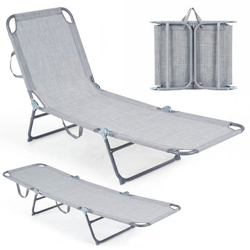 Adjustable Folding Sun Lounger with Breathable Mesh Fabric