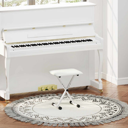 Adjustable Folding X-Frame Piano Bench with Faux Leather Cushion