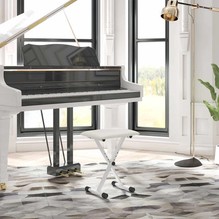 Adjustable Folding X-Frame Piano Bench with Faux Leather Cushion