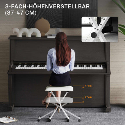 Adjustable Folding X-Frame Piano Bench with Faux Leather Cushion