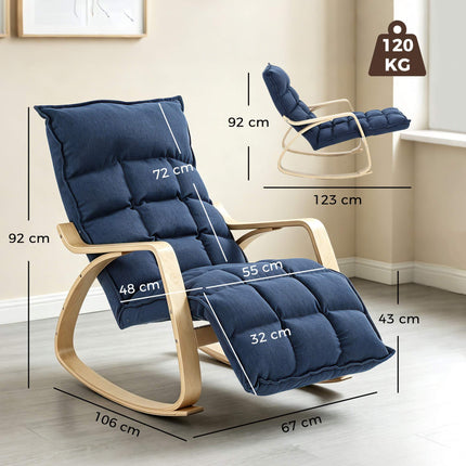 Adjustable Footrest Rocking Chair, Blue Birch Veneer
