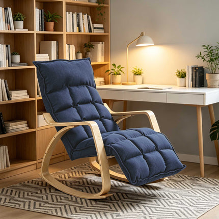 Adjustable Footrest Rocking Chair, Blue Birch Veneer