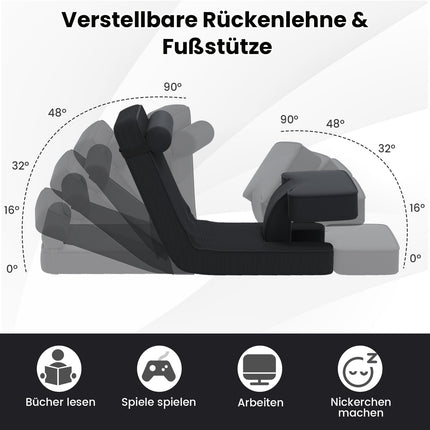 Adjustable Gaming Floor Chair with Footrest, Black