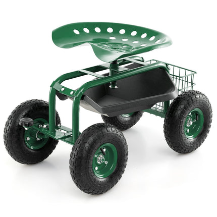 Adjustable Garden Seat with Storage & Rubber Tires
