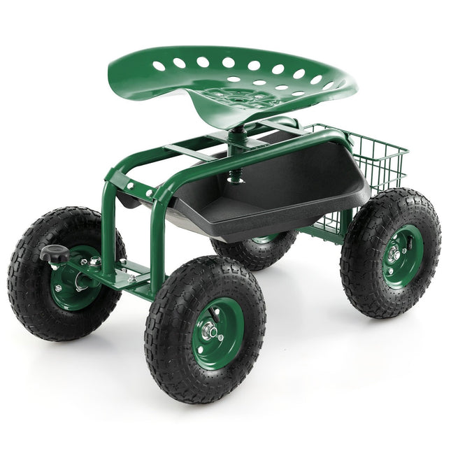 Adjustable Garden Seat with Storage & Rubber Tires