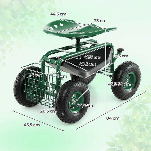 Adjustable Garden Seat with Storage & Rubber Tires