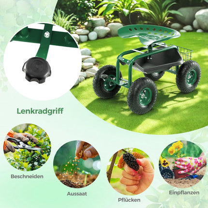 Adjustable Garden Seat with Storage & Rubber Tires