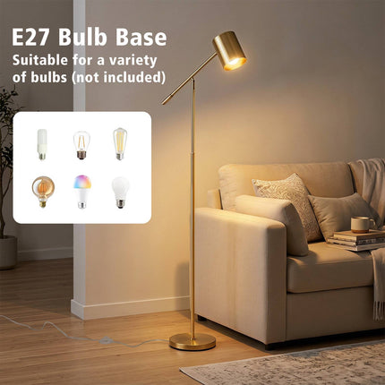 Adjustable Gold Floor Lamp with E27 Socket and Foot Switch