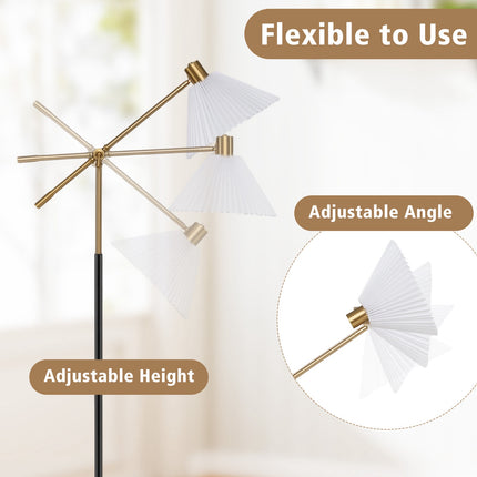 Adjustable Gold Floor Lamp with Fabric Shade, 157 cm