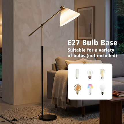 Adjustable Gold Floor Lamp with Fabric Shade, 157 cm