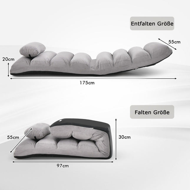Verstelbare grijze relaxfauteuil - 175 x 55 x 20 cm, 5 standen