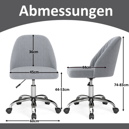 Adjustable Grey Armless Swivel Office Chair – Space-Saving Design
