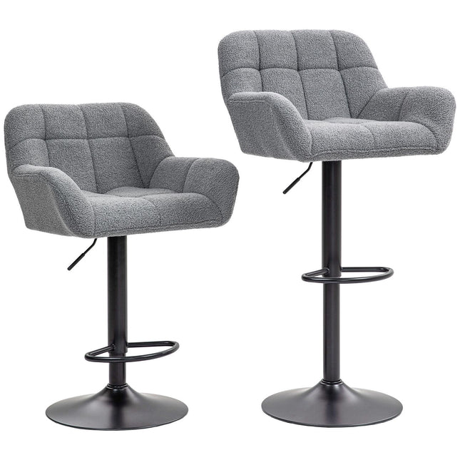 Adjustable Grey Bar Stools, Set of 2, 360° Swivel