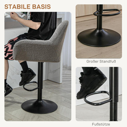 Adjustable Grey Bar Stools, Set of 2, 360° Swivel
